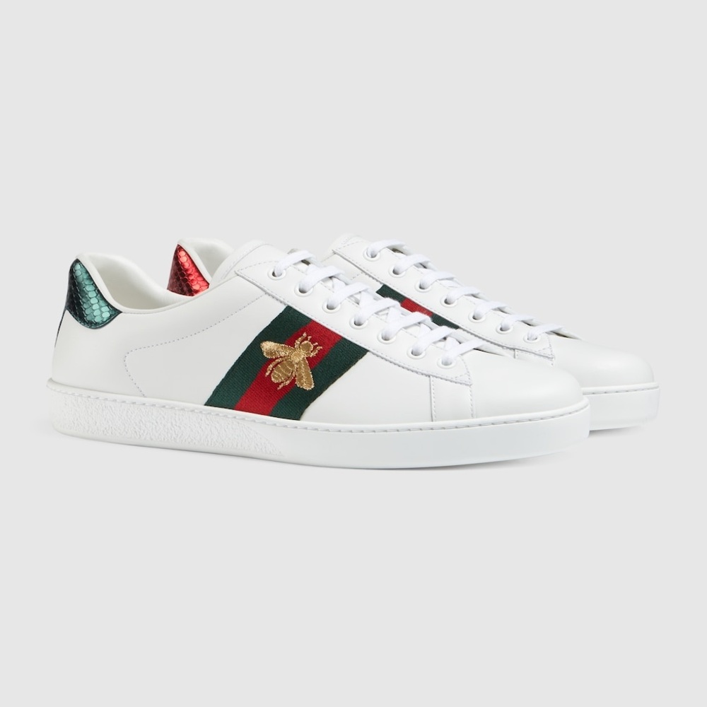 Men’s Gucci White Ace Bee Leather Sneakers with Red and Green Accents 13